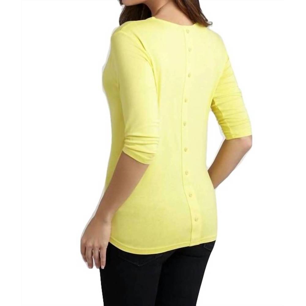 NEW ANGEL button-back scoop neck top in yellow